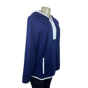 Ralph Lauren Active Navy & White Trim Hoodie Pullover Quarter-Zip Front Women XL